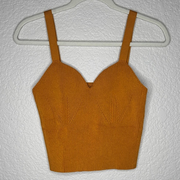 NEW Vince Ribbed Knit Sweetheart Bralette Papaya Yellow Cropped Tank Size Medium - Picture 2 of 8